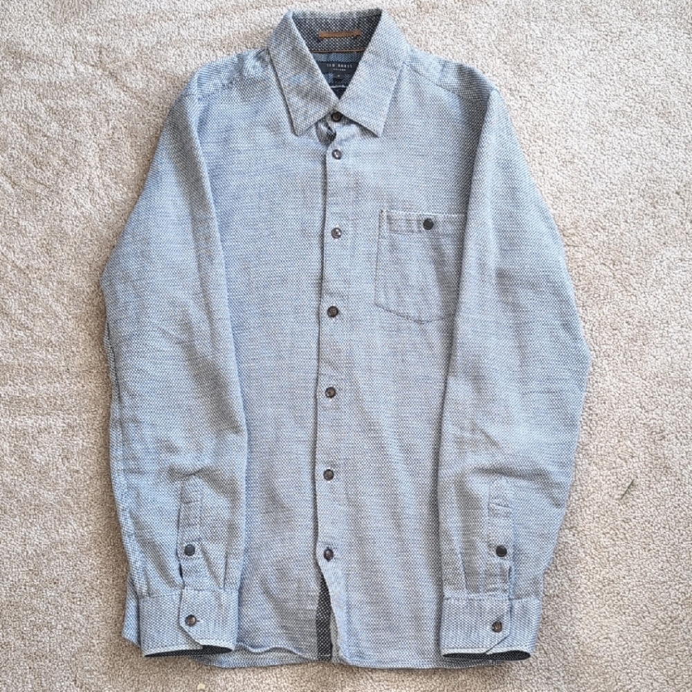 Ted Baker Men's Gray/Blue Cotton Button-Up Shirt